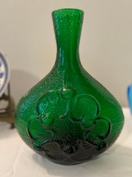 1960s Emerald Textured Glass Flower Bud Vase