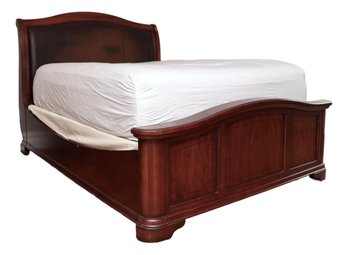 Queen Size Leather Padded Headboard  With Cherry Wood Frame - Mattress NOT Included