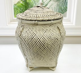 A Large Lidded Wicker Basket