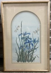 Original Watercolor Irises And Dragonflies