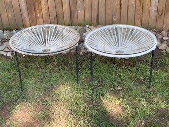 Modern Glass And Black Metal Side Tables-  A Pair