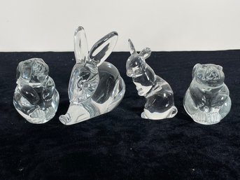 4 Piece Glass Rabbit Figurine Collection