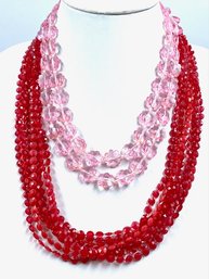 Vintage Pink & Red Plastic Bead Necklaces