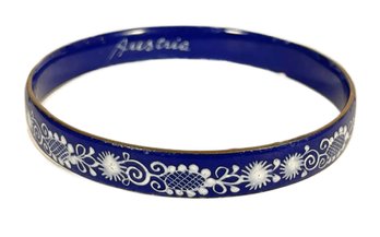 Austrian Enamel White On Blue Bangle Bracelet