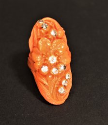 Vintage Bakelite/plastic Floral Ring Having Rhinestones Size 5.5