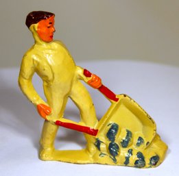 Vintage Lead Figure Manoil Happy Village Man With Wheelbarrow