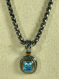 Costume Silver And Gold Tone Knock-off Necklace And Pendant Blue Stone