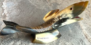 Vintage Mid Century Carved Horn Fish Sculpture- Livorno, Italy