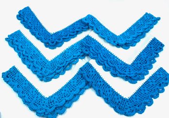 Set Of 6 Vintage Caribbean Blue Crochet Lace Edge Cloth Napkins