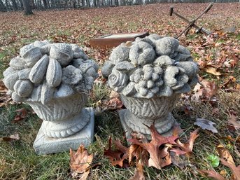 PAIR OF CAST STONE FLOWER BASKETS