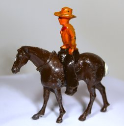 Vintage Lead Figure Cowboy On Horseback Two-piece Original Paint