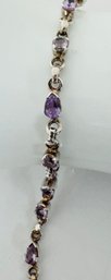 STERLING SILVER ROUND AND PEAR AMETHYST LINK BRACELET