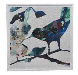 Teal Perched Bird Dimensional Art In White Frame