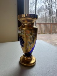 Bohemian Crystal Cobalt Blue With Gold Vase