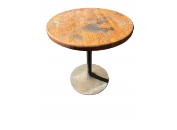 Vintage MCM Pressed Oak Bistro Table With Metal Base