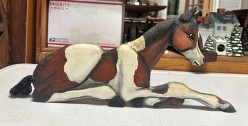 Multicolor 18 Inches Long Wall Hanging, Nicely Painted, Wooden Horse With A Wool Tail         LP/D3