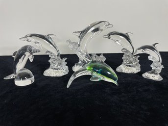 6 Piece Glass Dolphin Sculpture Collection