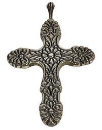 Vintage Sterling Silver Cross Pendant W Flowers