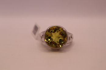 Shooting Star Cut Ouro Verde Quartz Ring Set In Platinum Over 925 Sterling Size 11 Signed 'STS' Chuck Clemency