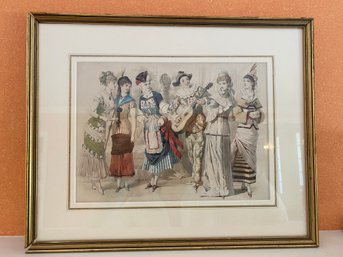 Antique Victorian Women Fashion Plate Art Color Print January 1879 Dresses Frame