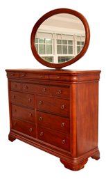 12 Drawer Cherry Wood Louis Philippe Dresser With Brass Pulls And Sphere Mirror