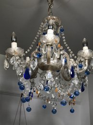 Vintage Crystal Chandelier With Some Cobalt Blue Elements - NEEDS CLEANING - Already Taken Down And Boxed