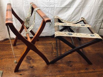 Vintage Scheibe And Other Similar Style Wood Luggage Suitcase Folding Rack With Fabric Strips