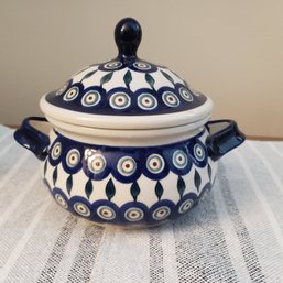 Boleslawiec Polish Pottery Soup Bowl/toureen With Lid 'Peacock'