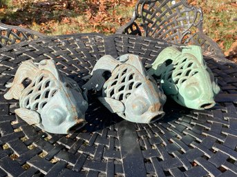 PAIR OF HANGING CAST IRON KOI FISH LANTERNS