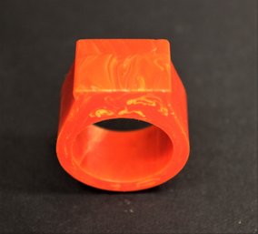 Vintage Marbleized Bakelite Plastic Ring Orange Color Size 8