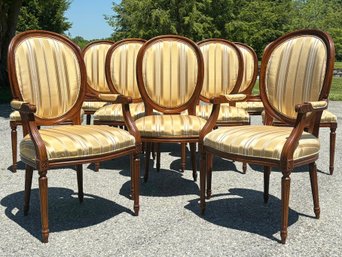 A Set Of 10 Southwood Hickory Balloon Back Dining Chairs, With 24K Gold Striped Fabric From Dubai