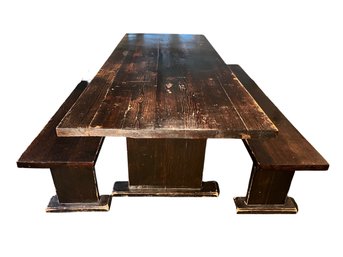 Handmade Farmhouse Pine Dining Table & Benches