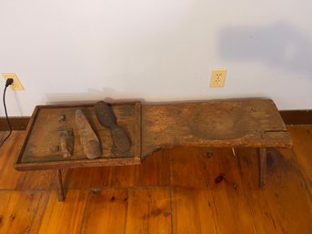 Antique Cobblers Bench With Shoe Molds In Cast Iron And Wood