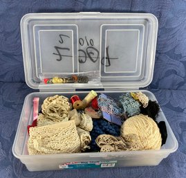 Great Grandma's Sewing Box - Bits Of Lace, Trim, Thread, Buttons & More