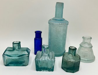 6 Antique Glass Ink Bottles By Stafford, Keller's Detroit & More