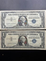 2 $1 Silver Certificates 1957-A, 1957-B