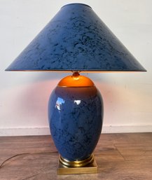 Vintage Frederick Cooper Elegant Blue And Brass Table Lamp (a)