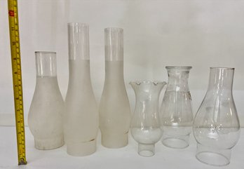 Lot Of Vintage Oil Lamp Glass Chimneys (6)