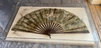 Antique Late 18th Century French Folding Fan With Inlayed Rosewood Handle- In Shadow Box- 3rd PARTY SHIPPING