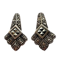 Sterling Silver Ornate Marcasite Stud Earrings