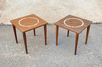 Pair Of Mid Century Tile Inlay Nesting Side/End Tables