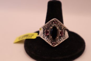 Shungite, Orissa Rhodolite Garnet Ring Set In Platinum Over 925 Sterling Size 11 Signed 'STS' Chuck Clemency