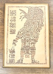 1970's Central American Rubbing Of Classic Mayan Stela
