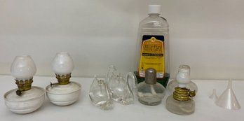 Lot Of Vintage Miniature Oil Lamps And Accessories