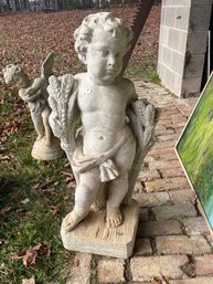 CAST STONE CHERUB W/ SHEAF OF WHEAT