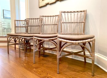 Set Of 4 Rattan Chairs Light Brown With White Washed Details