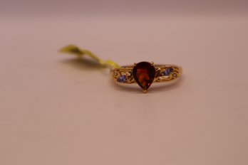 Red Citrine, Multi-Gemstone Ring Set In Vermeil YG Over 925 Sterling Size 10 Signed 'STS' Chuck Clemency