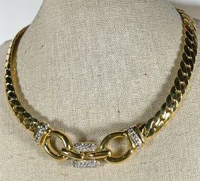 Super High Quality Gold Tone Costume Designer Necklace Coker W White Stones