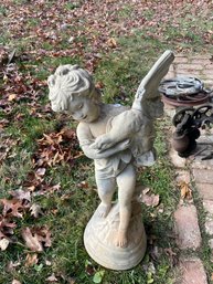 CAST STONE CHERUB WITH GOOSE