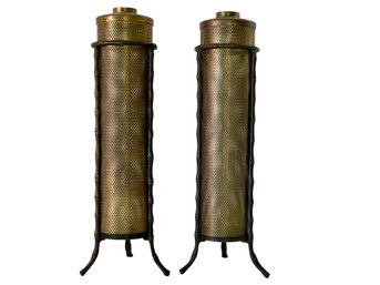 Brass Cylindrical Lanterns With Bamboo Styling